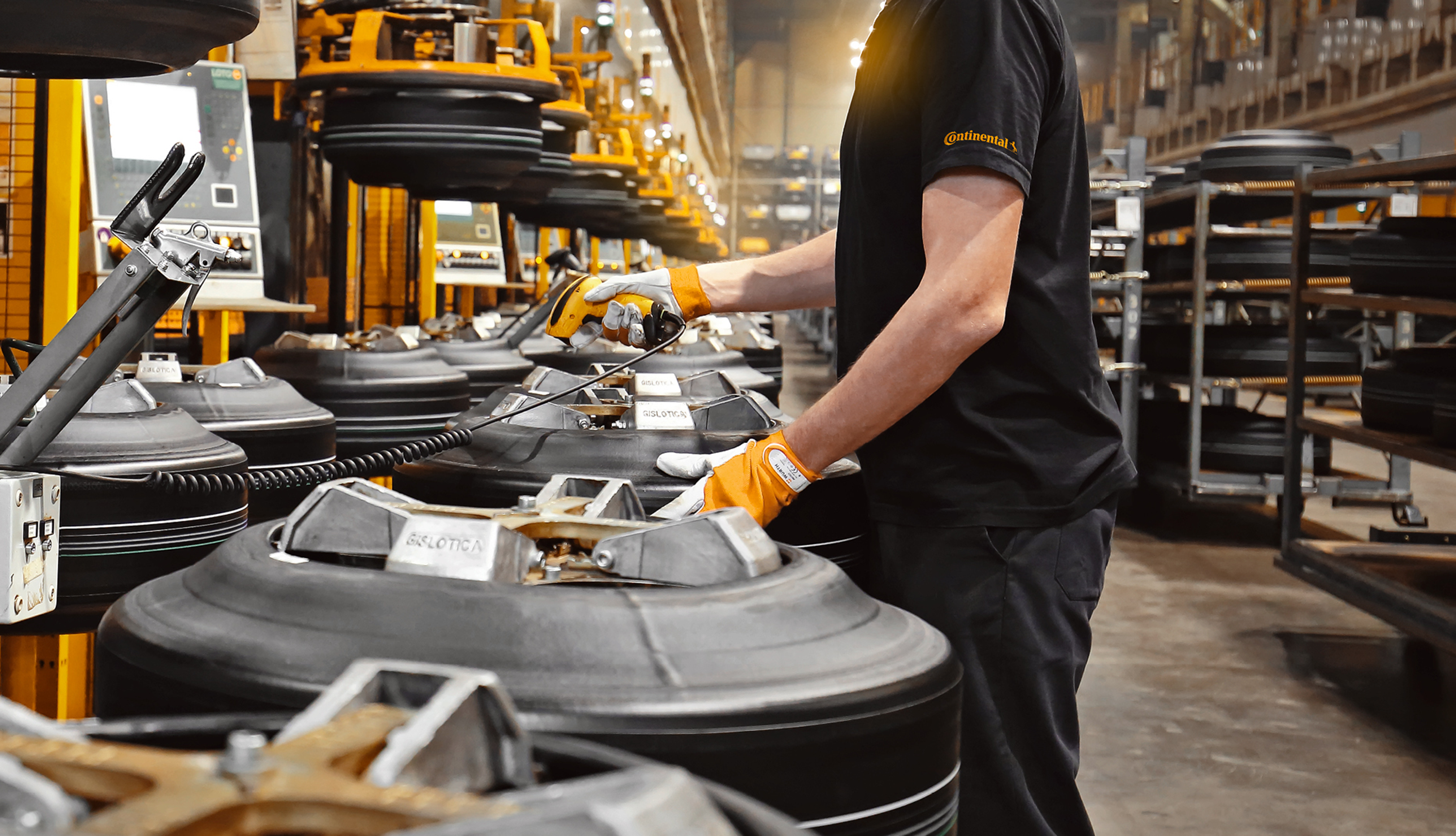 A person during tire production