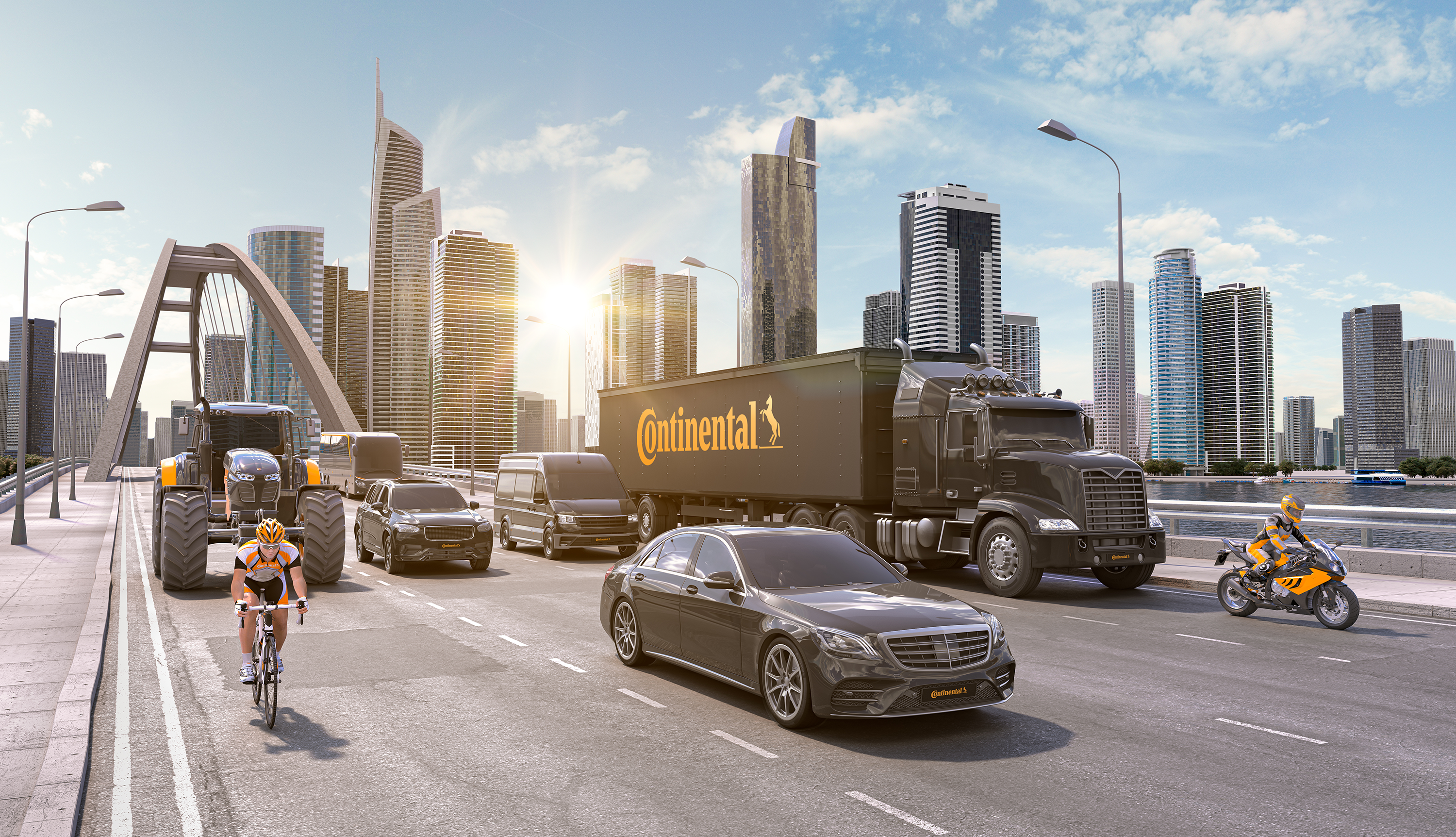 Different size of vehicles crossing a bridge