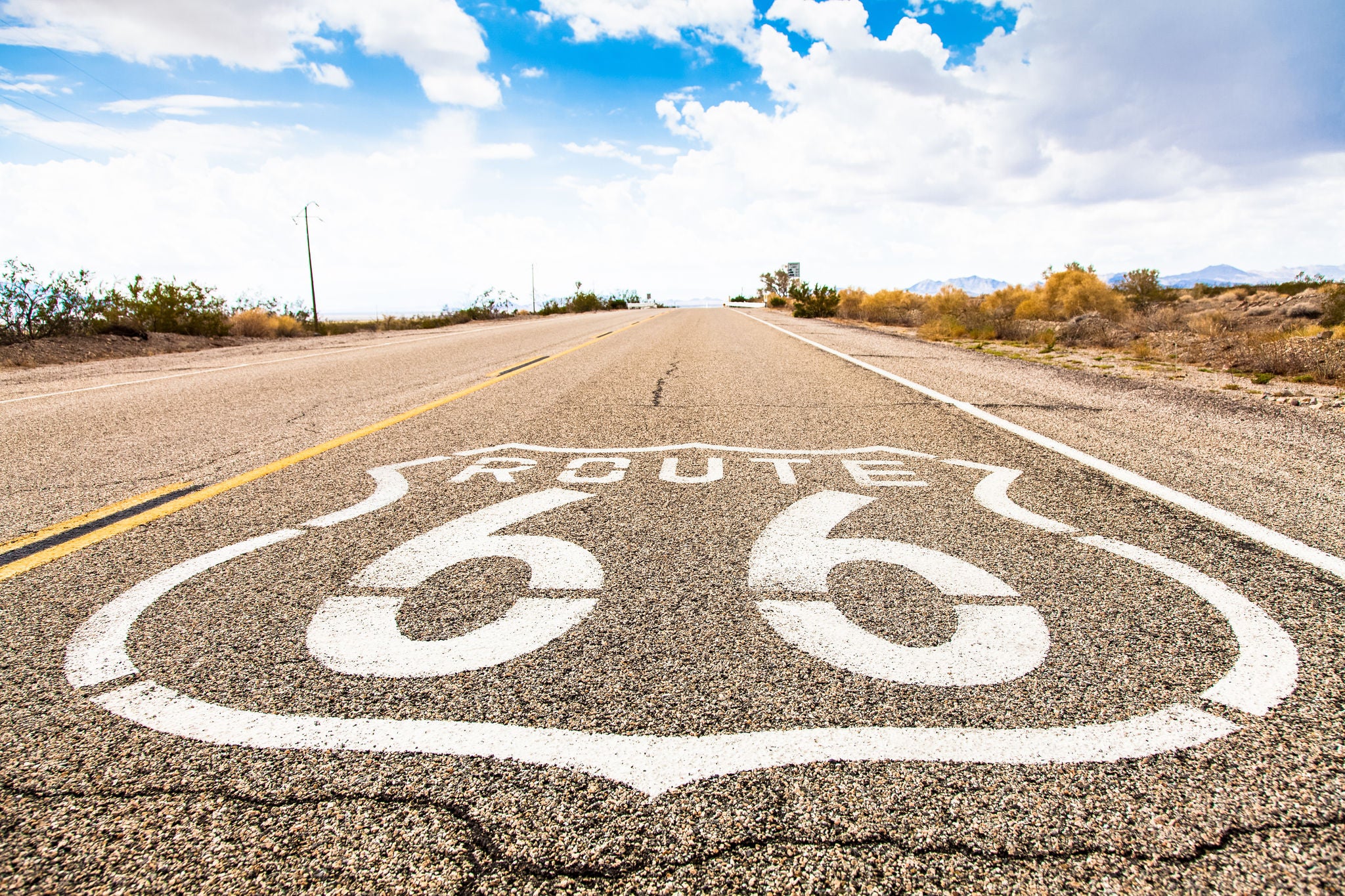 Famous Route 66 landmark on the road in Californian desert