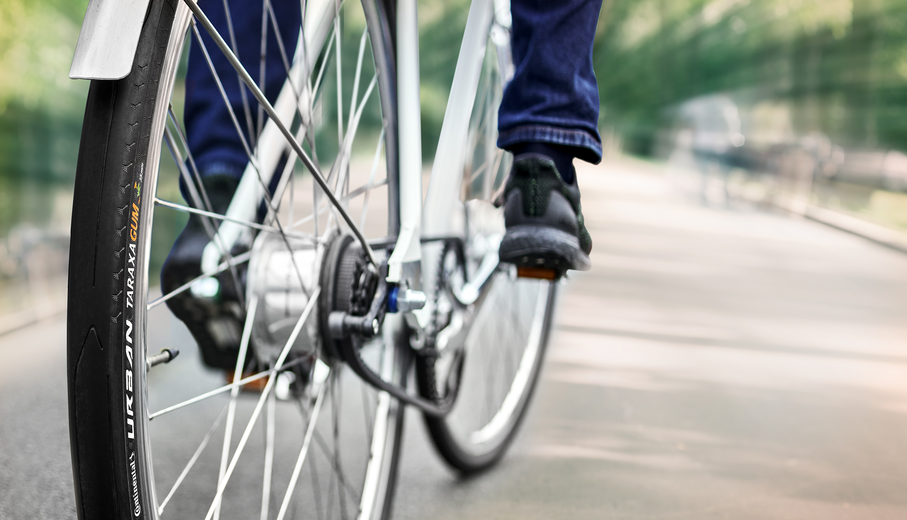 Ein Fahrrad mit Urban Taraxagum Reifen auf einer Straße