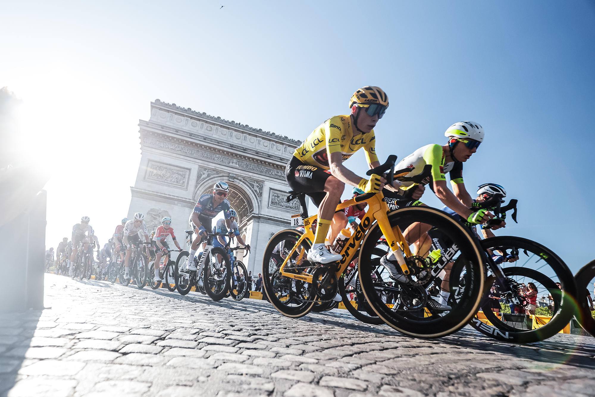 Jonas Vingegaard on his way to Champs Élysées before stepping up on the final podium as winner of the Tour de France 2022.